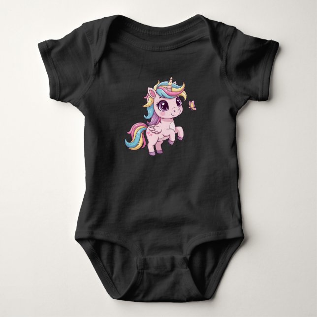 Magisches Einhorn mit Rainbow Hair Baby Bodysuit Strampler (Vorderseite)