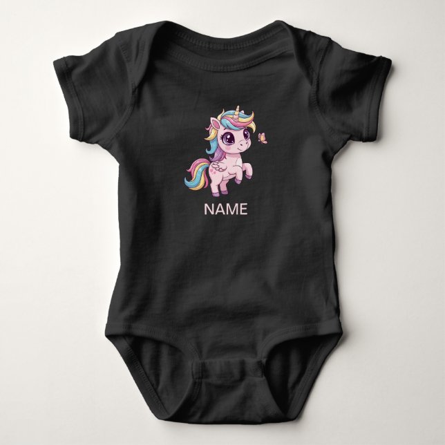 Magisches Einhorn mit Rainbow Hair Baby Bodysuit Strampler (Vorderseite)