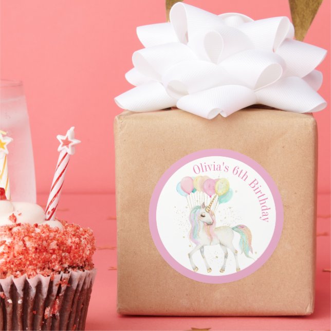 Magisches Einhorn mit Regenbogenballons Runder Aufkleber (Party)