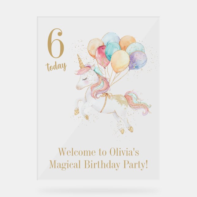Magisches Einhorn mit Regenbogenballons Willkommen Acrylschild (Vorderseite)