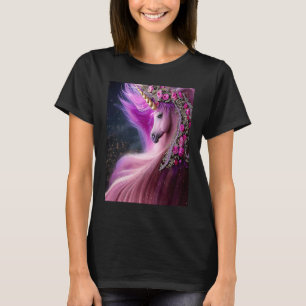 Magisches Einhorn mit rosa Rosen T-Shirt