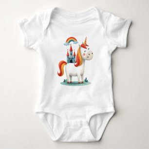 Magisches Einhorn mit Schloss und Regenbogen – Süß Baby Strampler