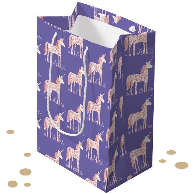 Magisches Einhorn Muster Lila Mittlere Geschenktüte (Magical Unicorn pattern pink and purple party gift bag)