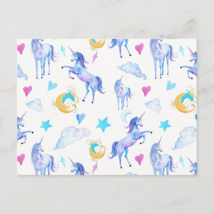 Magisches Einhorn Muster Watercolor Fantasy Design Postkarte
