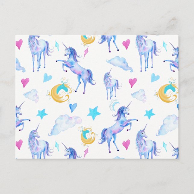 Magisches Einhorn Muster Watercolor Fantasy Design Postkarte (Vorderseite)