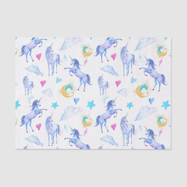 Magisches Einhorn Muster Watercolor Fantasy Design Seidenpapier (Vorderseite)