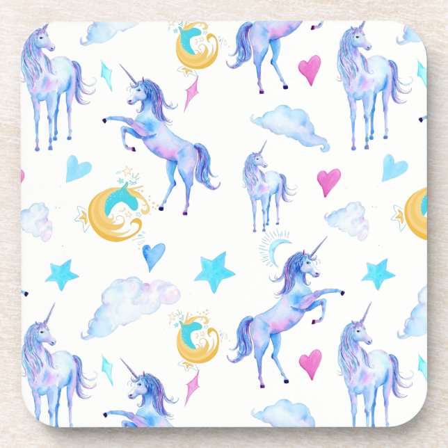 Magisches Einhorn Muster Watercolor Fantasy Design Untersetzer (Vorderseite)