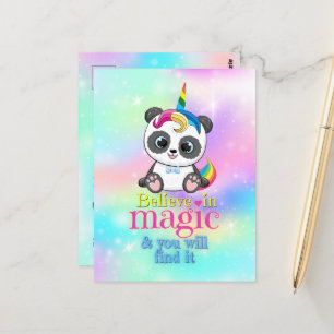 Magisches Einhorn-Panda auf Regenbogenuntergrund Postkarte