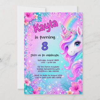 Magisches Einhorn Regenbogen Glitter Geburtstag Einladung
