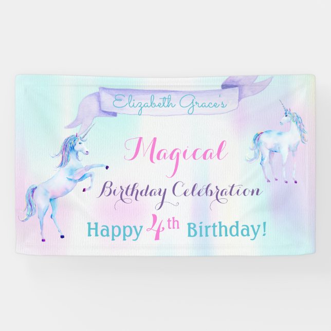 Magisches Einhorn Regenbogen Lavendel Pink Türkis Banner (Horizontal)