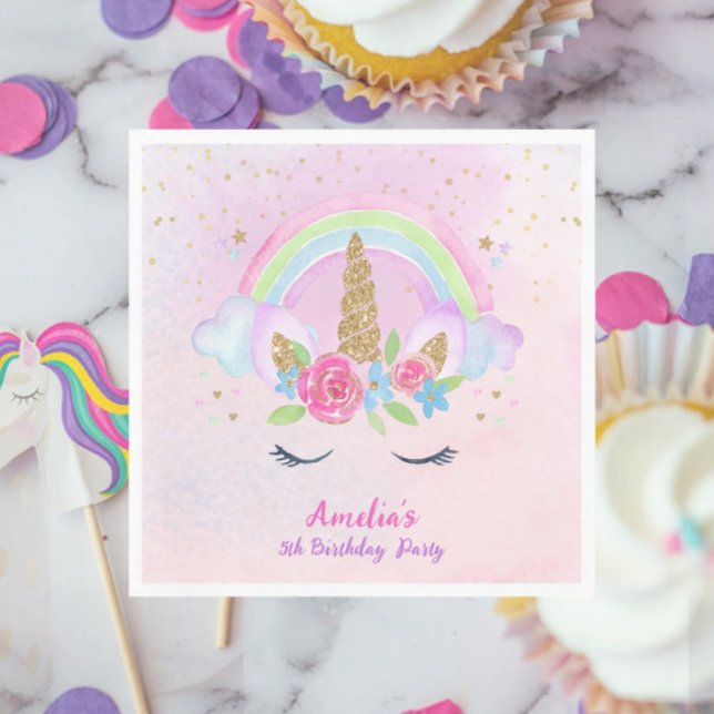 Magisches Einhorn Regenbogen Rosa Geburtstag Serviette (Pink Magical Unicorn Rainbow Birthday Napkins)