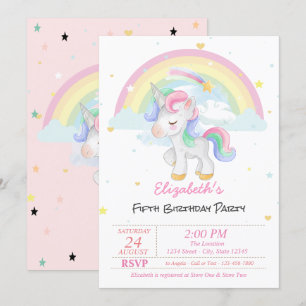 Magisches Einhorn Regenbogen Sterne Geburtstag Einladung