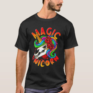Magisches Einhorn Rock'n'roll Totenkopf Rosen Rege T-Shirt