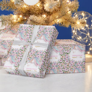 Magisches Einhorn Rosa Blumen Geburtstag Geschenkpapier