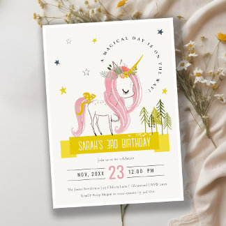 Magisches Einhorn Rosa Gelbes Kindergeburtstag Fot Einladung