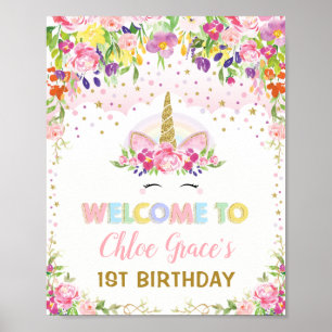 Magisches Einhorn Rosa Gold Florales Geburtstags-W Poster