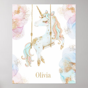 Magisches Einhorn Rosa & Gold Mädchen Name Poster