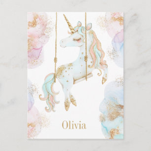 Magisches Einhorn Rosa & Gold Mädchen Name Postkarte
