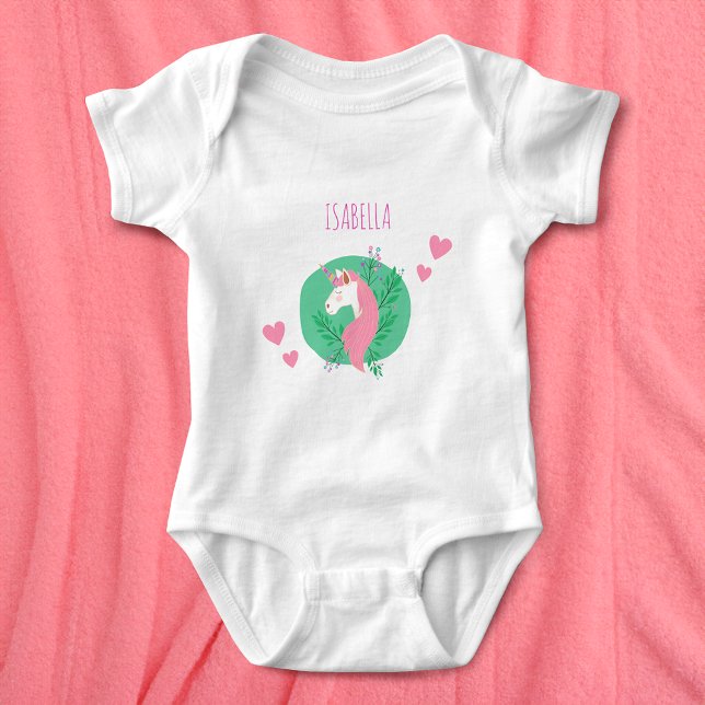 Magisches Einhorn Rosa und Aquamarin mit Name Girl Baby Strampler (Von Creator hochgeladen)