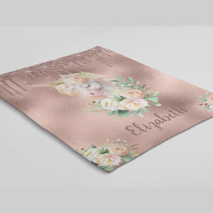Magisches Einhorn-Rose-Gold-Glitter-Tropfen-Blumen Fleecedecke
