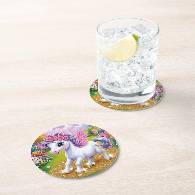 Magisches Einhorn Runder Pappuntersetzer (Vor Ort)