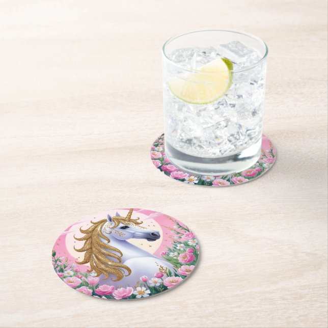 Magisches Einhorn Runder Pappuntersetzer (Vor Ort)