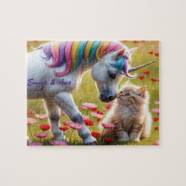 Magisches Einhorn und beste Kätzchenfreunde  Puzzle (Horizontal)