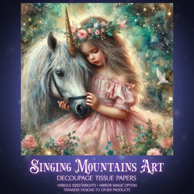 Magisches Einhorn und Mädchen Freundschafts-Decoup Seidenpapier (Von Creator hochgeladen)