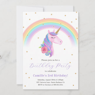 Magisches Einhorn und Regenbogen Einladung zum Geb