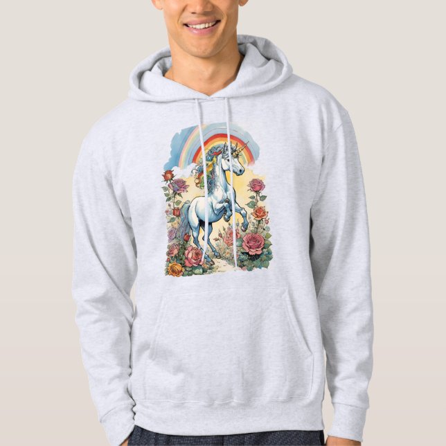 Magisches Einhorn und Regenbogen mit Rose Hoodie (Vorderseite)