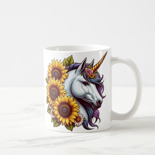 Magisches Einhorn und Sonnenblumen Kaffeetasse (Rechts)