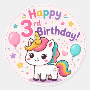 Magisches Einhorn zum 3. Geburtstag Runder Aufkleber