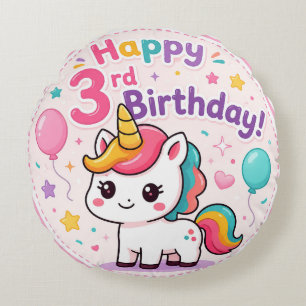 Magisches Einhorn zum 3. Geburtstag Rundes Kissen