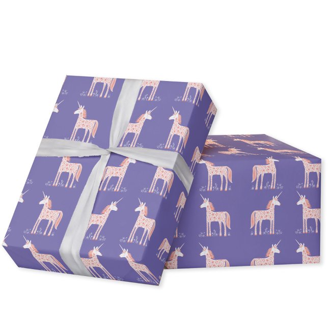 Magisches Einhornpapier für Lila Umschläge Geschenkpapier (Purple magical unicorn pattern gift wrapping paper roll)