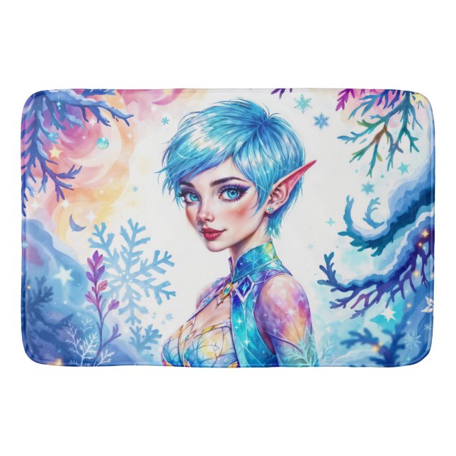 Magisches Eiself Schneewald gefrorenes Märchen Badematte (Vorderseite)