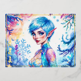 Magisches Eiself Schneewald gefrorenes Märchen Folien Feiertagspostkarte