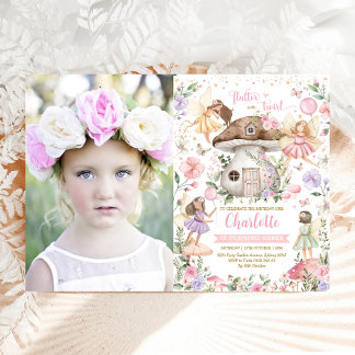 Magisches Fairy Pink Lila Floral Geburtstag Foto Einladung