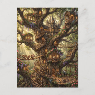 Magisches Fantasy-Baumhaus-Schloss Postkarte