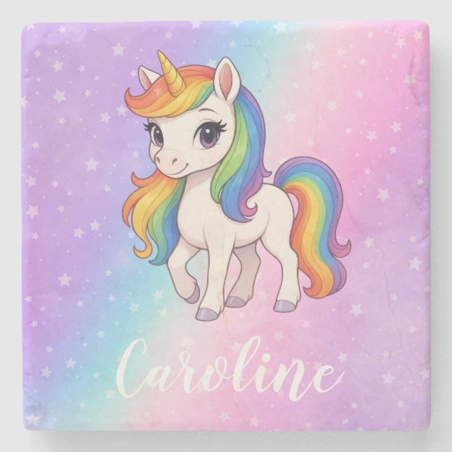 Magisches farbenfrohes Einhorn  Steinuntersetzer (Vorderseite)