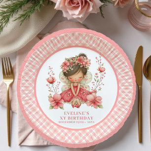 Magisches Feen-Mädchen 3. Geburtstag Rosa Blumenpa Pappteller