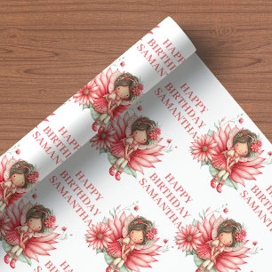 Magisches Feen-Mädchen 3. Geburtstags-Rouge Floral Geschenkpapier