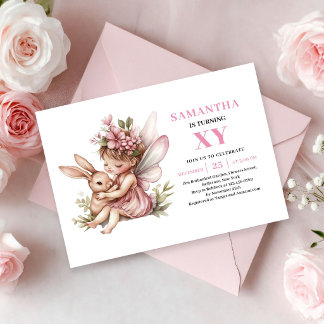 Magisches Feen-Mädchen Geburtstags- Pinke Blumen-E Einladung