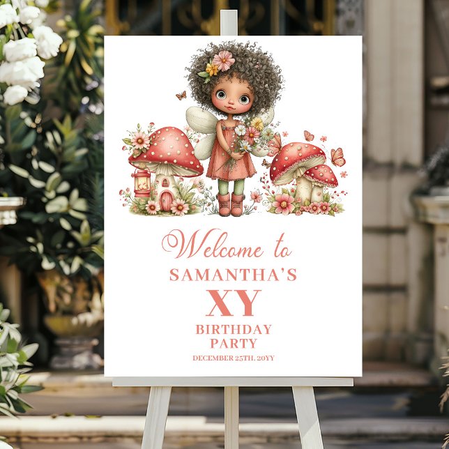 Magisches Feen-Rot-Geburtstags-Willkommensposter Poster (Magical Fairy Blush Pink Birthday Welcome Poster)