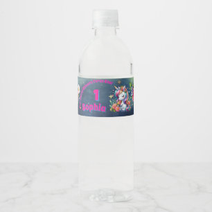 Magisches Florales Einhorn 1. Geburtstag Mädchenha Wasserflaschenetikett