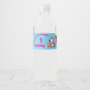 Magisches Florales Einhorn 1. Geburtstag Mädchenha Wasserflaschenetikett