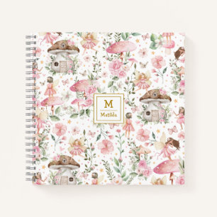 Magisches Forest Fairy Pink Blumengarten Monogramm Notizbuch