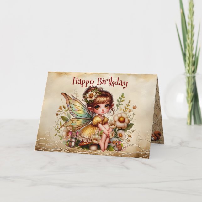 Magisches Gelb und Gold Fairy Happy Birthday Karte (Vorderseite)
