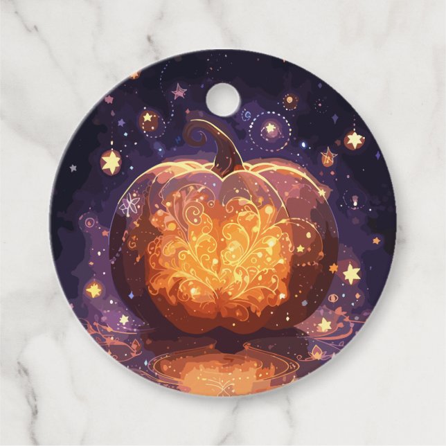 Magisches Glasshen Halloween Pumpkin und Sterne Geschenkanhänger (Vorderseite)