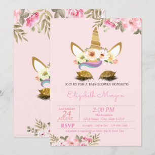 Magisches Gold Glitter Einhorn Florales Babyshower Einladung