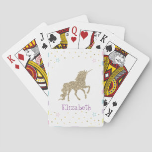Magisches goldenes Glitter-Einhorn, Sterne - Perso Spielkarten